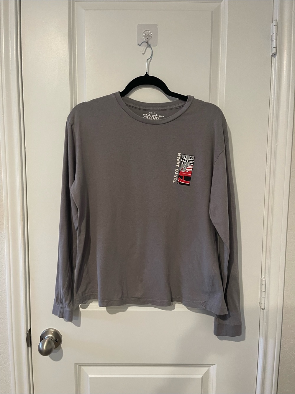 Eighty Eight Long Sleeve Tee in Gray with Red Accent